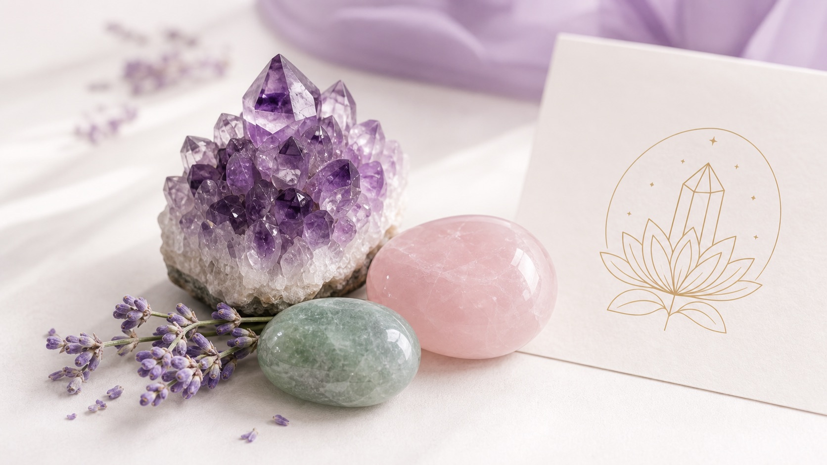 PietraSoul bracelet, crystals, and formula card arranged as a ritual set